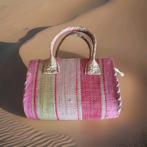 Kleine basttasche pink - basttasche, pink/grün