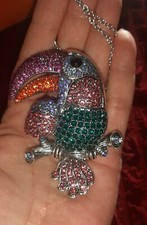 Magnetbrosche XXL Vogel 2in1 mit Kette 60 cm und Steinchen