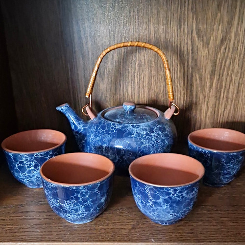 Keramik teekanne blau braun - keramik, blau/braun