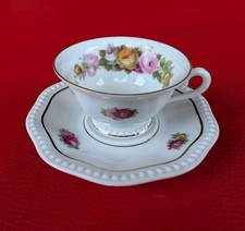 1923 Rosenthal Selb Bavaria Sammeltasse Mokka Blumen Rosen Rosa Grün Gelb Perlra