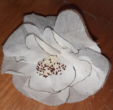 Vintage Brosche Seidenblume Anstecknadel Ansteckblume weiß Rose Handarbeit