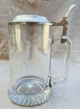 Bierkrug mit  Zinndeckel, Glas, Graviert, Sammelstück, Top Zustand, Bier, Echt