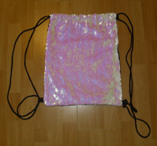 Sportbeutel mit Wendepaietten vorn rosa weiß  Zugbandbeutel Turnbeutel