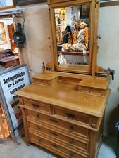 Schöne antik Frisierkommode massiv Holz H 87/198x B 97x T 60cm mit Spiegel