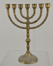 ALTER SIEBENARMIGER KERZENLEUCHTER / KERZENHALTER AUS MESSING - JUDAICA