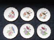 6 x Bavaria Schumann Arzberg Kuchenteller Schmuckteller Vogelmotiv Goldrand 18cm