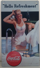 Coca Cola Nostalgie Schild Blech Poolszene "Hello Refreshment"