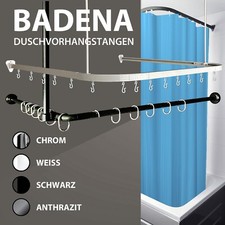 Duschvorhangstange Eckig U und L-förmig inkl. Ringe und Halterung Duschvorhang