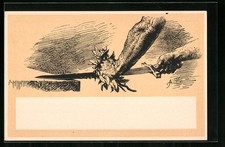 Künstler-AK Kunstwart: Das Schwert, Kämpfer wischt Blut mit Blättern vom Schwer 