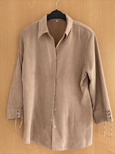 Jäckchen Bluse beige Schnürung Schlitze Lederimitat 3/4-Ärmel Gr.L gefüttert