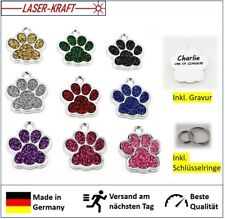 HUNDEMARKE mit Gravur - Hund Pfote Silber Glitzer Edelstahl individuell NEU