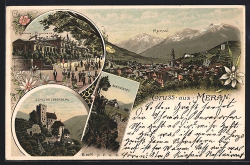 Lithographie meran kurhaus - lithographie, meran,