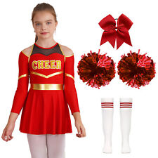 Mädchen Langarm Cheerleading Crop Tops mit Rock Pompoms Socken Halloween Kostüm