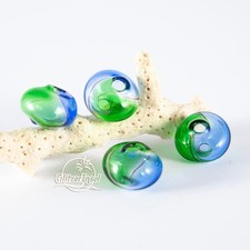 4x Glasperlen Hohlglasperlen Murano 15mm Lampwork Blau Grün GlitzerInsel 01041