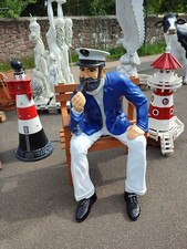 Seemann und Bank lebensgross 1,25m Kapitän Matrose Garten Deko Figur Maritim