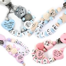 Schnullerkette mit Namen für Mädchen u. Jungen Baby♥Geburt♥Taufe♥Geschenk 
