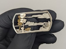 Vintage alte 835 Silber Brosche mit Landschaft vergoldet Schmuck Damen