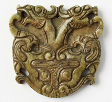 Großer Anhänger Amulett Jade / Nephrit / Serpentin geschnitzt Drache Phönix