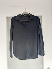 Damen Bluse S Dunkelblau Satin Glanz Glatt Kojooin Hemd