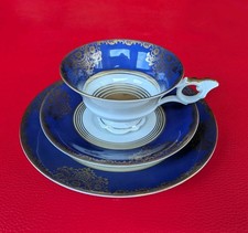 1930-1937 Jakob Hertel Sammeltasse Sammelgedeck Gold Blau Relief Blumen Kaffee 