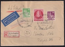 BERLIN GLOCKE LINKS 77 + BIZONE 80 + 93 PORTOGERECHTE MIF - MICHEL 50 € SELTEN!