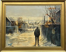 Ölbild Winterliche Szene Mann