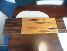 Großes Wandbild Intarsien Bild Fische Teakholz 60er J. 80 x 22 cm