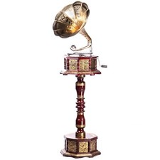 Nostalgie Grammophon Gramophone Schellackplatten Trichter gold Holz Antik Säule