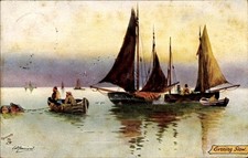 Künstler Ak Segelpartie, Segelboote, Ruderboot - 4392752