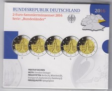 BRD, 2 Euro 2016 A,D,F,G,J Gedenkmünzenset Sachsen- Dresdner Zwinger  PP.