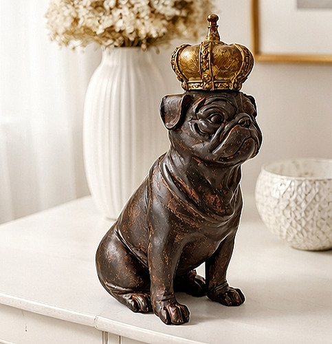 Dekofigur hund mops krone - dekofigur,