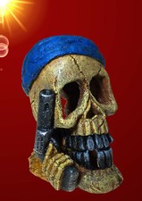 Aquarium Deko gr ❤ TOTENKOPF MIT REVOLVER ❤ Totenschädel Terrarium Zubehör Höhle