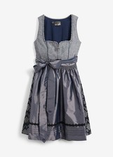 2-tlg Dirndl mit Jacquard und Schürze Gr. 44 Dunkelblau Wollweiß Festkleid Neu