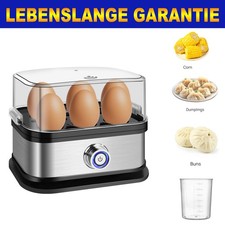 Elektrischer Eierkocher, Eier pochieren, Dampfgarer, 6 Eier kochen, Edelstahl