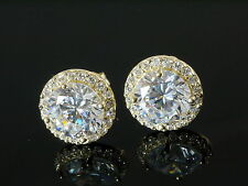 750 Gold Ohrstecker grosse runde 9,5 mm  1 Paar mit 50 Zirkonia Steinen