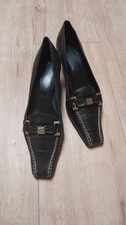 Schuhe Gr. 40 Damen schwarze Pumps mit Absatz mittelhoch elegant handgenäht Naht
