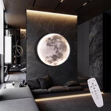 Dimmbar Mond Lampe,3D Moon LED-Wandleuchte,Schwarze Wandlampe,Innenbeleuchtung