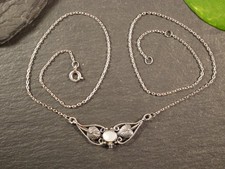 Zauberhafte Silber Kette Schimmerndes Perlmutt Blätter Floral Vintage Retro