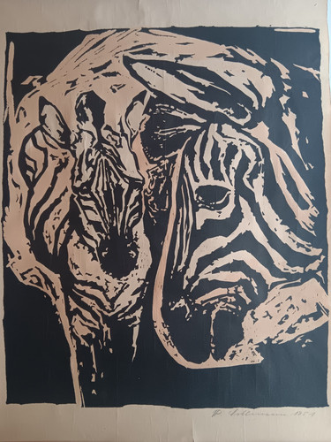Großer holzschnitt zebras - großer,