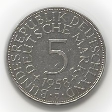 BRD SILBERADLER-5 DM-1958-J-SEHR SELTEN! VORZÜGLICH SAMMLERS WAHL! SEHR SELTEN!