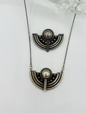 Silber Vintage Set Art Deco Still Handarbeit Collier Und Brosche Silber 925