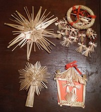 4 x Strohschmuck Groß Stroh Weihnachtsbaum Spitze Krippe Kranz mit Engel Stern 