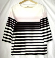 BOGNER Streifenbluse Mit 3/4 Ärmeln Aus 100% Baumwolle Weiß Marine Rosa 46 NEU