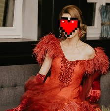 Ballkleid Hennakleid Kina gecesi Scarlett O hara rot mit Federn Sima Couture 34 
