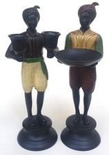 Nubische Diener Altägypten 2 Vintage Statuen Bronze cold painted H 26 cm 70er