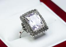 830 Silber - antiker Art Deco Ring - natürlicher Amethyst - Markasite