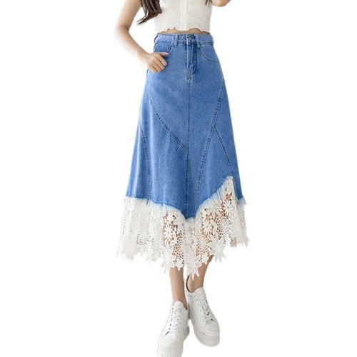 Damen jeans midi rock mit - damen,