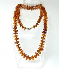 Retro Bernstein Heilstein-Kette Cognac, einzeln geknüpft 79 cm Amber