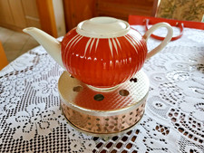 DDR Porzellan Keramik Kännchen Kanne Teekanne m. Deckel u. Stövchen Ostalgie Set