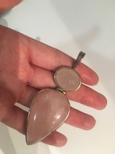 Großer Rosenquarz Anhänger Vintage Boho Hippie 925 Sterling Silber